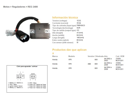 DZE REGULATOR NAPIĘCIA HONDA VFR800 02-09 (35A) (31600-MCW-D61) (ESR438) | 2480-01