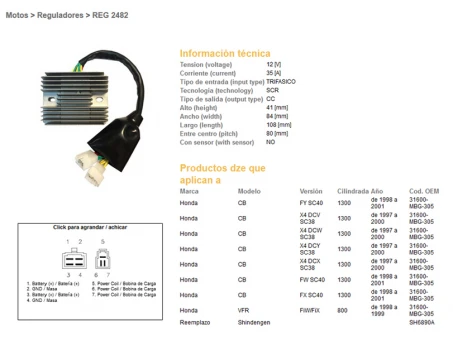 DZE REGULATOR NAPIĘCIA HONDA CB1300 97-01 (SC38, SC40), VFR800 98-99 (31600-MBG-305) (SH6890A) | 2482-01