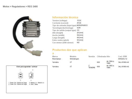 DZE REGULATOR NAPIĘCIA YAMAHA XT600Z TENERE 83-86 (34L-81960-A0) (SH522G-12) | 2485-01