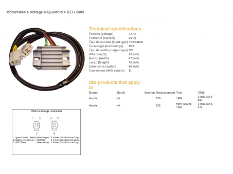DZE REGULATOR NAPIĘCIA HONDA NX250 88-93 (31600-KW3-000, 31600-KW3-010) | 2489-01