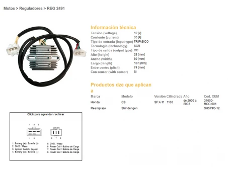DZE REGULATOR NAPIĘCIA HONDA CB1100 SF (X11) 00-03 (31600-MCC-601) (SH579C-12) (12V/35A) | 2491-01
