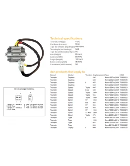 Regulator tensiune DZE TRIUMPH DAYTONA/SPEED/SPRINT/TIGER 955-1050 '01-'14 (T1300560, T1300535) (ESR535)
