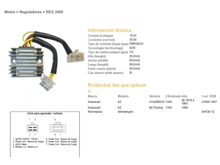 DZE REGULATOR NAPIĘCIA KAWASAKI KZ1300A/B 79-81 (21066-1007) (SH530-12) (ESR470) | 2495-01