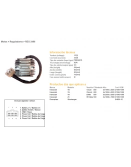 Regulator tensiune DZE KAWASAKI VN800 95-05, CLASSIC 96-05, DRIFTER 00-06, ZX6R 98-99 (35A) (ESR263) (OEM:21066-1099) (SH650-12)