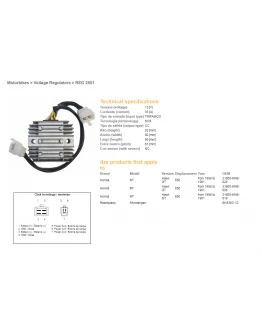 Regulator tensiune DZE HONDA NTV650 '88-91 12V 35A (SH538C-12) (31600-MN8-008) (31600-MN8-028) (ESR252)
