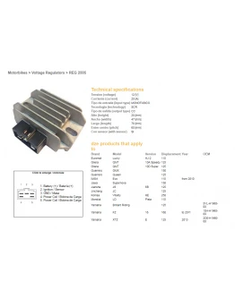 Regulator tensiune DZE YAMAHA YBR125 '06-'13 (12V20A) (5VL-H1960-00) (20A)
