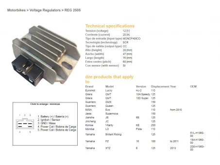 DZE REGULATOR NAPIĘCIA YAMAHA YBR125 06-13 (12V20A) (5VL-H1960-00) (20A) | 2505-01