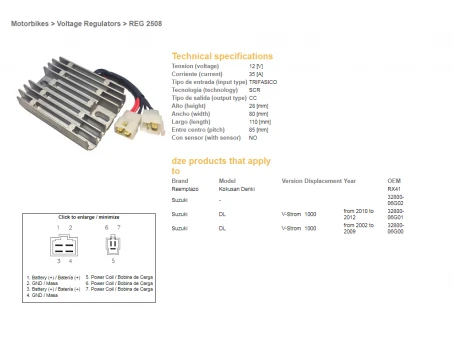 DZE REGULATOR NAPIĘCIA SUZUKI DL 1000 V-STROM 02-12 12V 35A (32800-06G01, 32800-06G00) (ESR539) (RX41) | 2508-01