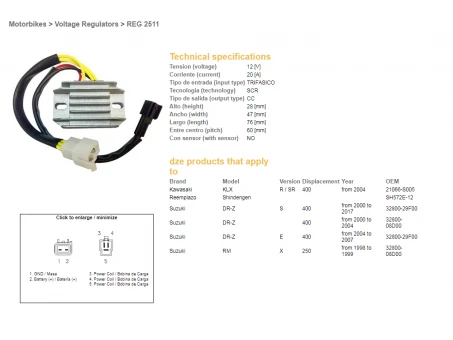 DZE REGULATOR NAPIĘCIA SUZUKI DRZ 400/E/S 00-17 (32800-29F00, 32800-08D00) (SH572E-12) (ESR105) | 2511-01