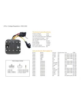 Regulator tensiune DZE POLARIS SPORTSMAN EFI 500/700/800, RANGER EFI 500/700/800 (12V/35A) (4012384, 4011569, 4011925) (ESR826)