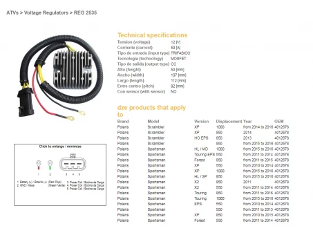 DZE REGULATOR NAPIĘCIA POLARIS SPORTSMAN 550 10-14, 850 10-16, 1000 15-16, SCRAMBLER 550/850/1000 (MOSFET - 50A) (4012678) (ESR823) | 2535-01