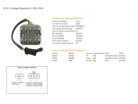 DZE REGULATOR NAPIĘCIA POLARIS RANGER 900 XP/CREW/60 13-15 MOSFET - 50A (4013978) (ESR829) | 2536-01