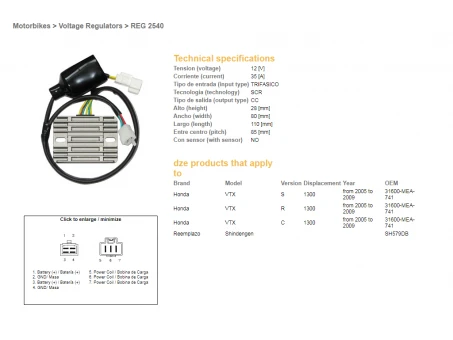 DZE REGULATOR NAPIĘCIA HONDA VTX 1300 S/R/C 05-09 (31600-MEA-741) SH579DB (12V 35A) (ESR437) | 2540-01