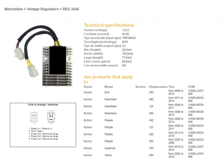 DZE REGULATOR NAPIĘCIA KYMCO XCTING 250/500 06-11 (ESR921) | 2545-01