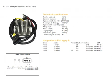 DZE REGULATOR NAPIĘCIA POLARIS SPORTSMAN 450 16-17, 570 14-17, HAWKAYE 325 15 (4014543, 4015214, 4015230) MOSFET - 50A | 2549-01