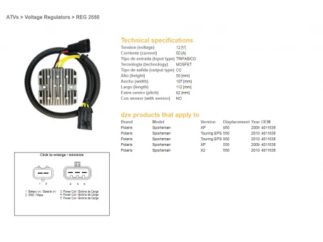 DZE REGULATOR NAPIĘCIA POLARIS SPORTSMAN 550 09-10, 850 09-10 (40111636) MOSFET - 50A | 2550-01