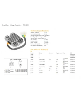 Regulator tensiune DZE DUCATI 600/620/748/750/796/800/900/916/944/992/996/1000/1100 12V 35A (54040111C, SH579-B11) (ESR532) - ZASTĘPUJE 2354-01