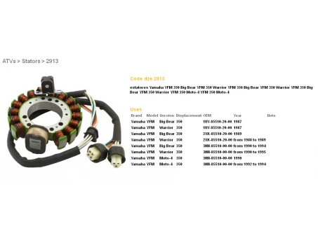 DZE UZWOJENIE ALTERNATORA STATOR YAMAHA YFM 350 BIG BEAR 89-94, WARRIOR 87-95 (ESG432), (OEM-3HN-85510-20-00) | 2913-01