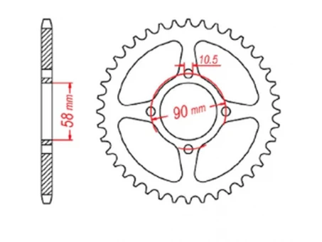 Pinion spate MTX - 4669 45 HONDA CBR 125 11-17, CB 125F (GLR125) 15-17 (JTR1221.45) (pas 428) ( deschidere pentru șurub 10,5MM ) | 11-KTY-45
