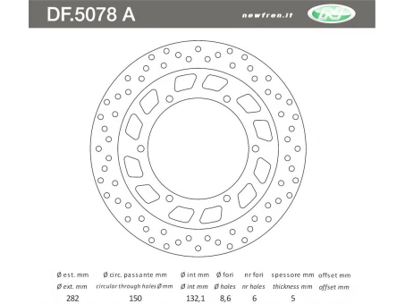 NEWFREN TARCZA HAMULCOWA PRZÓD/TYŁ YAMAHA XV / XVS 125 97-04; XV 750 94-98; GTS 1000 93-95; FJ 1100/1200 83-95; VMAX 85-02; FJR 1300 01-16; XTZ 1200 SUPER TENERE 10-19 (282X132X5) | DF5078A