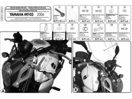 Suport parbriz KAPPA - 245A, 245N, 246 YAMAHA MT 03 600 (06-14) | A281AK