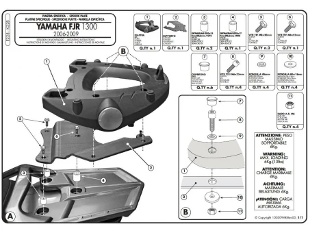 Suport pentru topcase KAPPA - YAMAHA FJR 1300 (06-15) (cu placa MONOKEY) | K228
