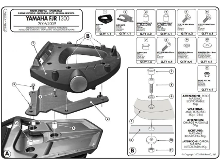 Suport pentru topcase KAPPA - YAMAHA FJR 1300 (06-15) (cu placa MONOLOCK) | K228M