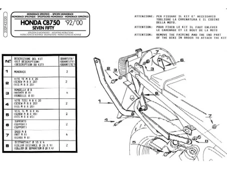 Suport pentru topcase KAPPA - HONDA CB 750 SEVEN FIFTY (92-00) (placa nu este inclusa) | K2320