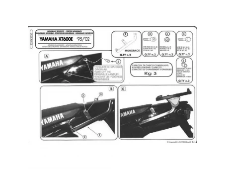 Suport pentru topcase KAPPA - YAMAHA XT 600E (95-02) (placa nu este inclusa) | K3330