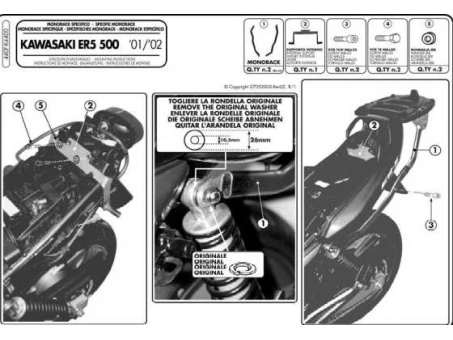 Suport pentru topcase KAPPA - KAWASAKI ER5 500 (01-07) (placa nu este inclusa) | K4400