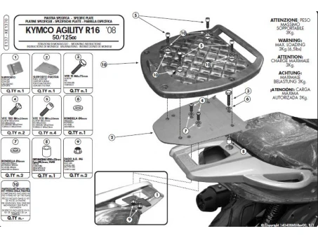 Suport pentru topcase KAPPA - KYMCO AGILITY 50/125/150/200 R16 (08-13) (placa nu este inclusa) | KE1370