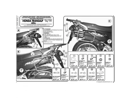 Suport pentru genti laterale KAPPA MONOKEY HONDA XL 600V TRANSALP `94-99 - MONOKEY RETRO-FIT K-VENTURE ALU si KMISSION ALU | KL131