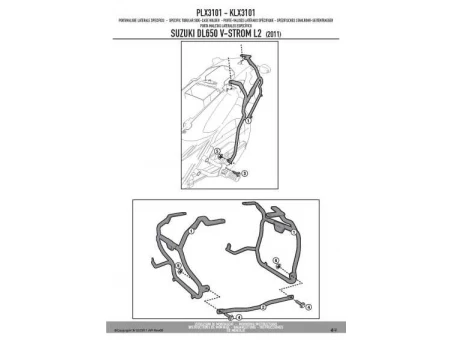 Suport pentru genti laterale KAPPA MONOKEY SIDE SUZUKI DL 650 V-STROM (11-16) - doar pentru K33N KROAD | KLX3101