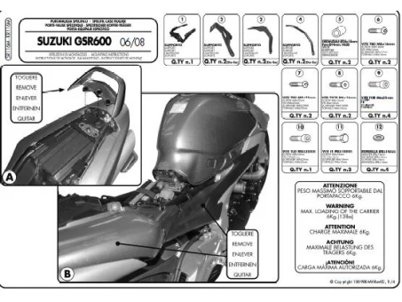 Suport pentru topcase KAPPA - SUZUKI GSR 600 (06-11) (cu placa MONOLOCK) | KR116M