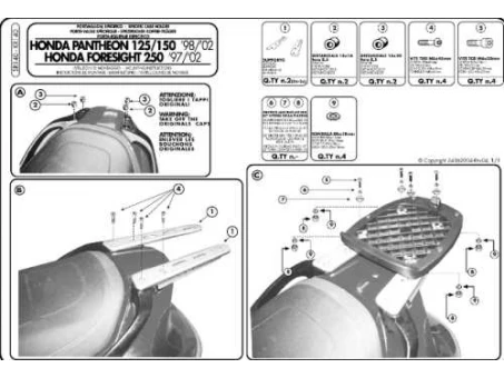 Suport pentru topcase KAPPA - HONDA FORESIGHT 250 (97-08), PANTHEON 125/150 (98-02) (placa nu este inclusa) | KR140