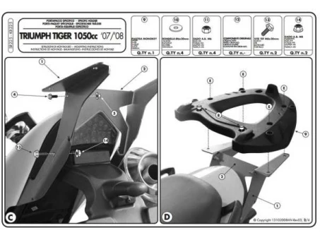 Suport pentru topcase KAPPA - TRIUMPH TIGER 1050 (07-12) (cu placa MONOKEY) | KR225