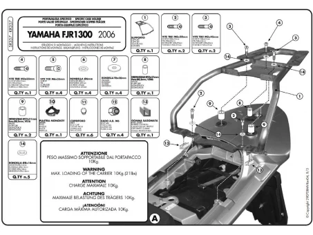 Suport pentru topcase KAPPA - YAMAHA FJR 1300 (06-12) (cu placa MONOKEY) | KR357