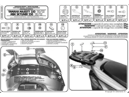 Suport pentru topcase KAPPA - YAMAHA MAJESTY 250 (00-07) (cu placa MONOLOCK) | KR44M