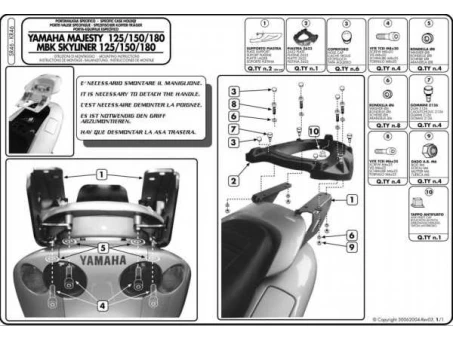Suport pentru topcase KAPPA - YAMAHA MAJESTY 125/150/180 (01-11) (placa nu este inclusa) | KR460