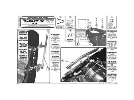 Suport pentru topcase KAPPA - YAMAHA FZS 1000 FAZER (01-05) (placa nu este inclusa) | KZ348