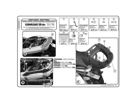 Suport pentru topcase KAPPA - KAWASAKI ER-6N / ER-6F 650 (05-08) (placa nu este inclusa) | KZ445