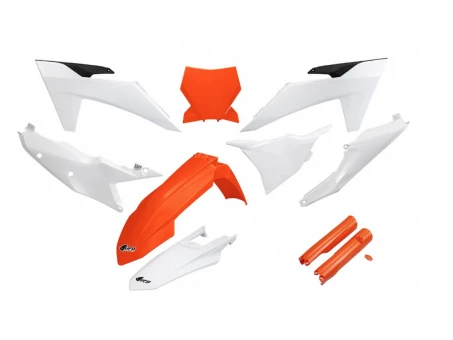 Kit complet plastice UFO (FULL KIT) KTM SX 125 / 250 / 300 TBI 23-24, SX-F 250 / 350 / 450 23-24 culoare OEM Portocaliu Alb | KTKIT529F999