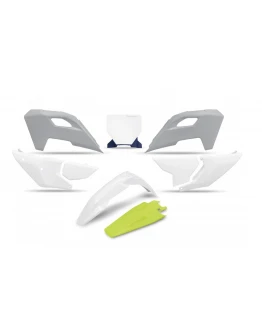 Kit complet plastice UFO HUSQVARNA TC 125 / 250 '23-'24, FC 250 / 350 / 450 '23-'24, FX 350 / 450 '23-'24, TX 300 '24, culoare OEM Alb Galben