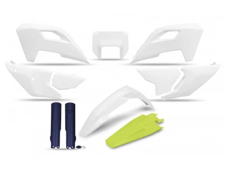Kit complet plastice UFO (FULL KIT) HUSQVARNA TE 150 / 250 / 300 24, FE 250 / 350 / 450 / 501 24, culoare OEM Alb Galben | HUKIT627F999