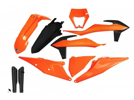 Kit complet plastice UFO (FULL KIT) KTM EXC 125 20-21, EXC 250 / 300 TPI 20-23, EXC-F 250 / 350 / 450 / 500 20-23 culoare OEM Portocaliu Negru | KTKIT527F999