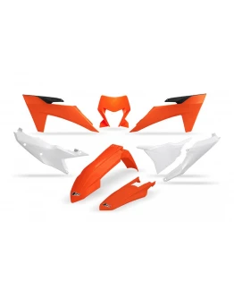 Kit complet plastice UFO KTM EXC 150 / 250 / 300 TBI '24, EXC-F 250 / 350 / 450 / 500 '24 culoare OEM Portocaliu Alb