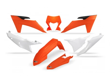 Kit complet plastice UFO KTM EXC 150 / 250 / 300 TBI 24, EXC-F 250 / 350 / 450 / 500 24 culoare OEM Portocaliu Alb | KTKIT530999