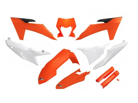 Kit complet plastice UFO (FULL KIT) KTM EXC 150 / 250 / 300 TBI 24, EXC-F 250 / 350 / 450 / 500 24 culoare OEM Portocaliu Alb | KTKIT530F999