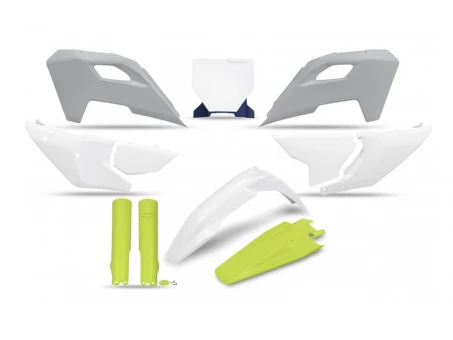 Kit complet plastice UFO (FULL KIT) HUSQVARNA TC 125 / 250 23-24, FC 250 / 350 / 450 23-24, FX 350 / 450 23-24, TX 300 24, culoare OEM Alb Galben Gri | HUKIT626F999