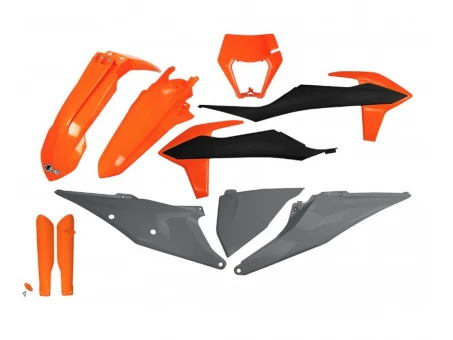 Kit complet plastice UFO (FULL KIT) KTM EXC 125 20-21, EXC 250 / 300 TPI 20-23, EXC-F 250 / 350 / 450 / 500 20-23 culoare OEM Portocaliu Gri | KTKIT527F999X